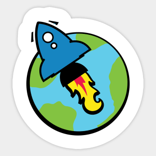 Rocket And Planet Sticker